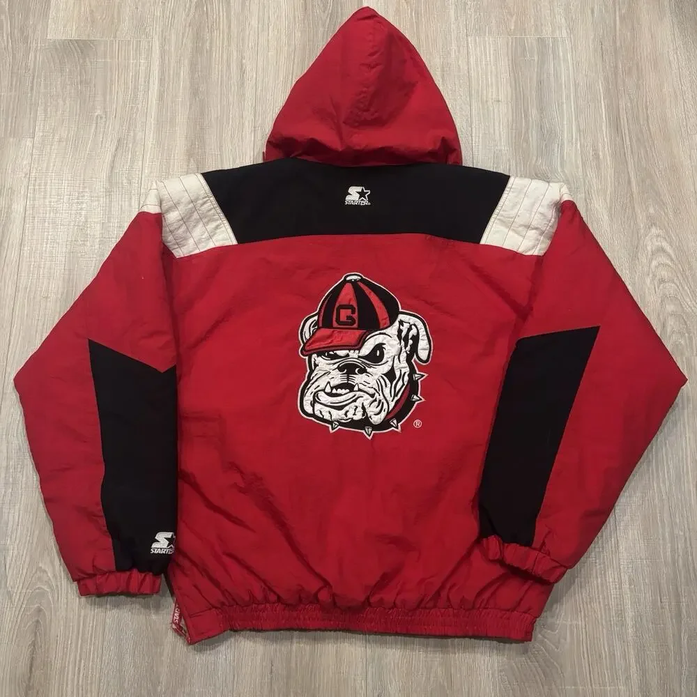 Vintage Georgia Bulldogs Starter Jacket Mens XL Puffer 90s UGA Kangaroo Pouch